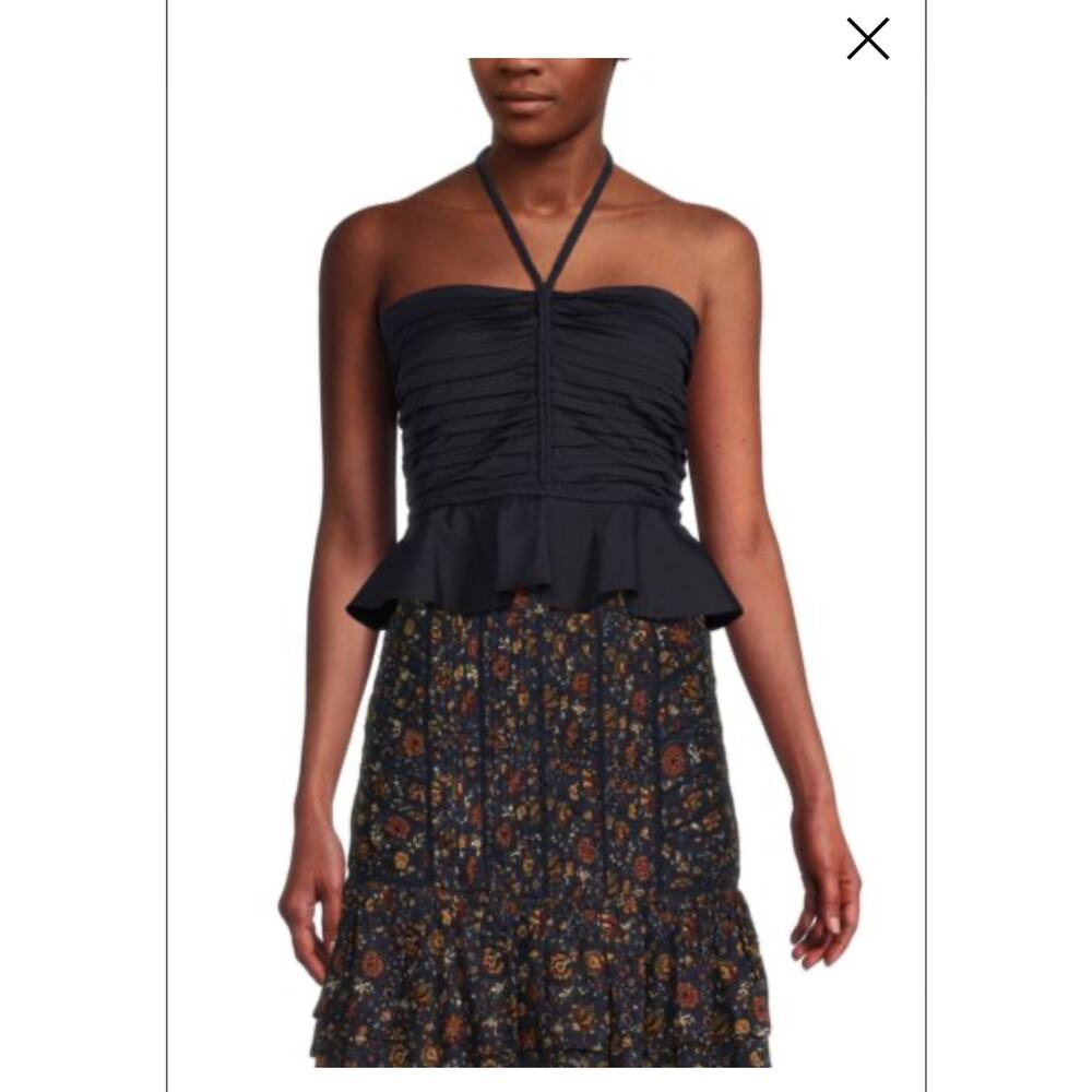 Veronica Beard Arienne Ruched Stretch Cotton Halter Top NEW